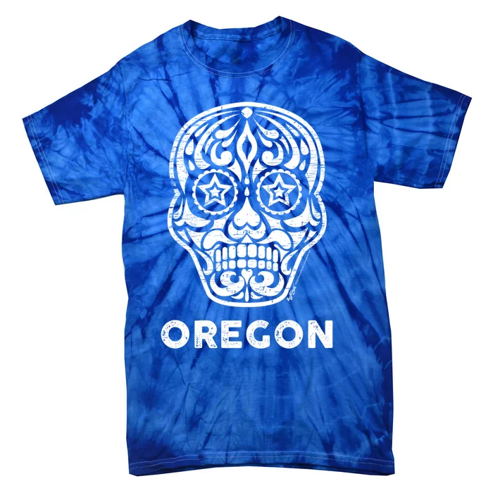 Vintage Oregon 4th Of July Sugar Skull Gift Tie-Dye T-Shirt