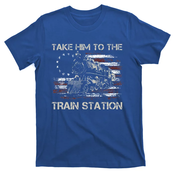 Vintage Old American Flag Take Him To The Train Station T-Shirt