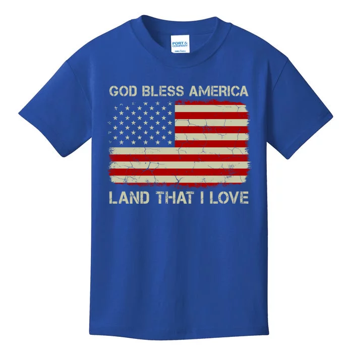 Vintage Old American Flag God Bless America Land That I Love Gift Kids T-Shirt