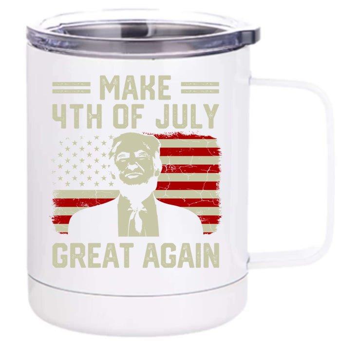 Vintage Old American Flag Trump Make 4th Of July Great Again Great Gift Front & Back 12oz Stainless Steel Tumbler Cup