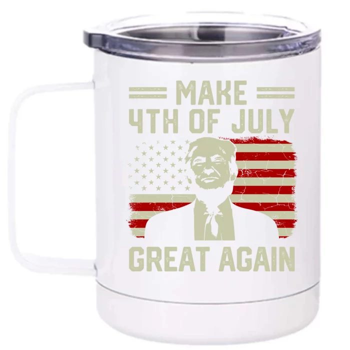 Vintage Old American Flag Trump Make 4th Of July Great Again Great Gift Front & Back 12oz Stainless Steel Tumbler Cup