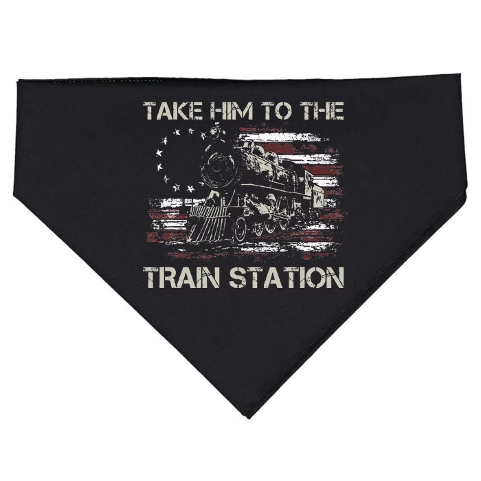 Vintage Old American Flag Take Him To The Train Station USA-Made Doggie Bandana