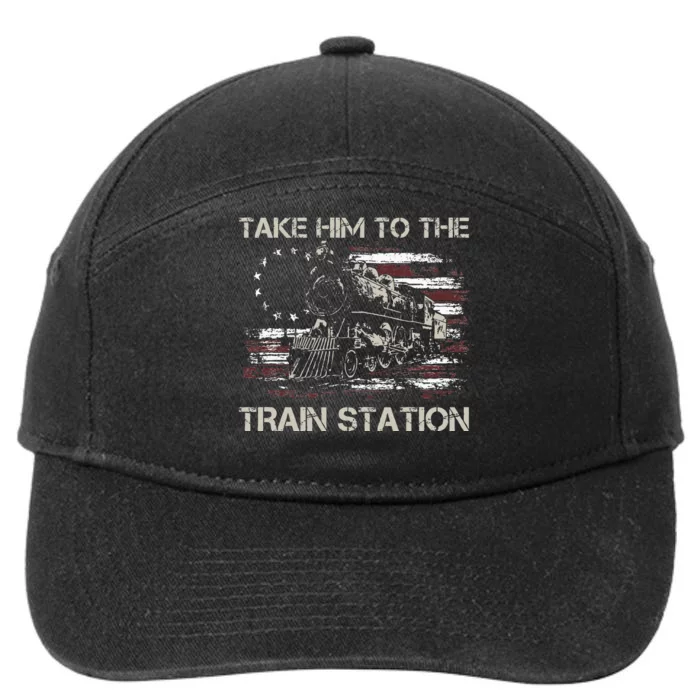 Vintage Old American Flag Take Him To The Train Station 7-Panel Snapback Hat