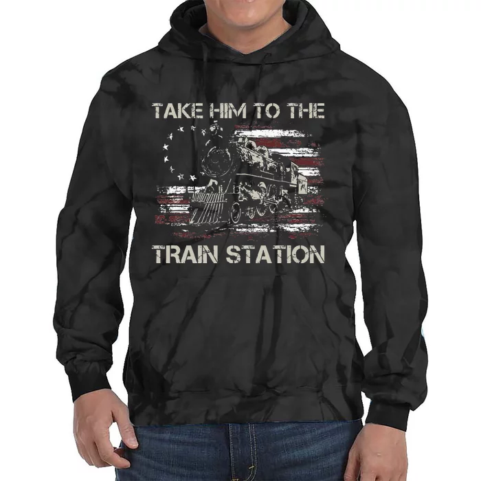 Vintage Old American Flag Take Him To The Train Station Tie Dye Hoodie