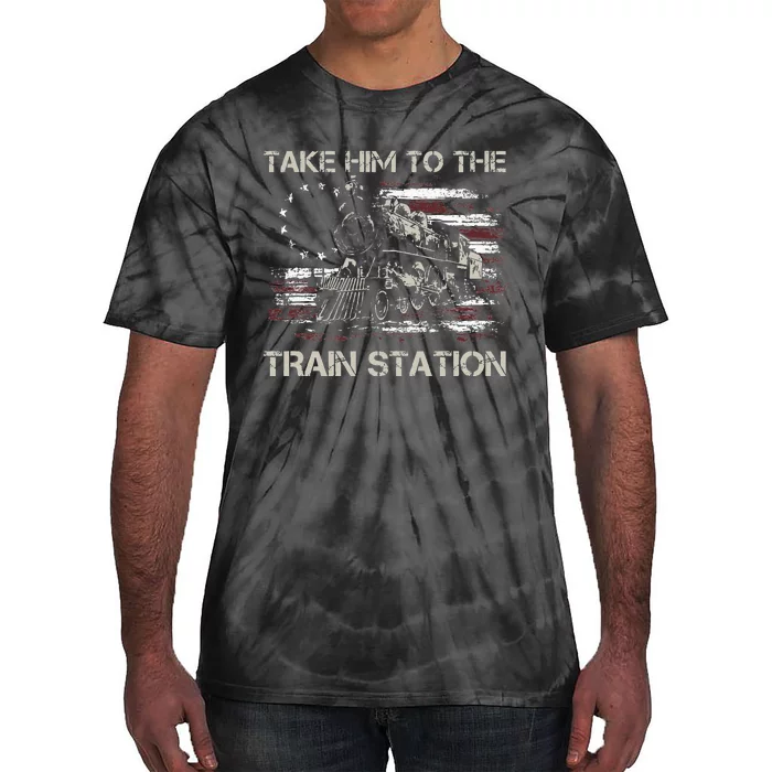 Vintage Old American Flag Take Him To The Train Station Tie-Dye T-Shirt