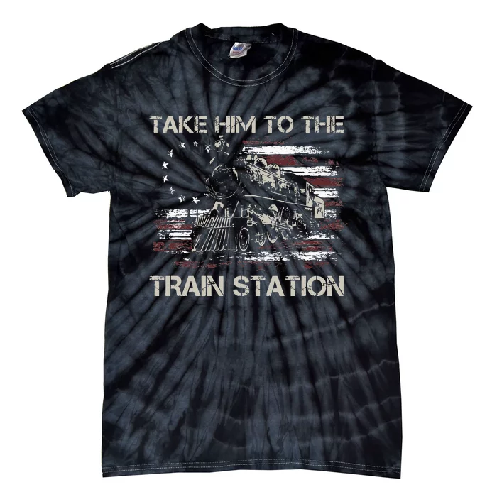 Vintage Old American Flag Take Him To The Train Station Tie-Dye T-Shirt