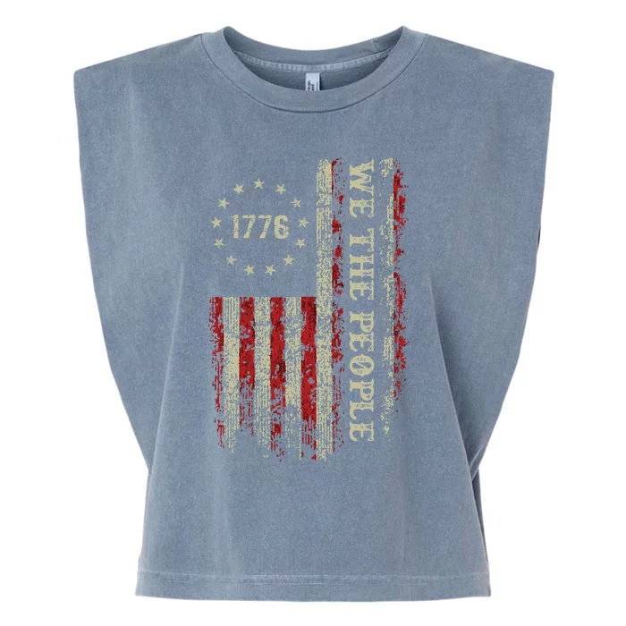 Vintage Old American Flag 1776 We The People 4th Of July Garment-Dyed Women's Muscle Tee