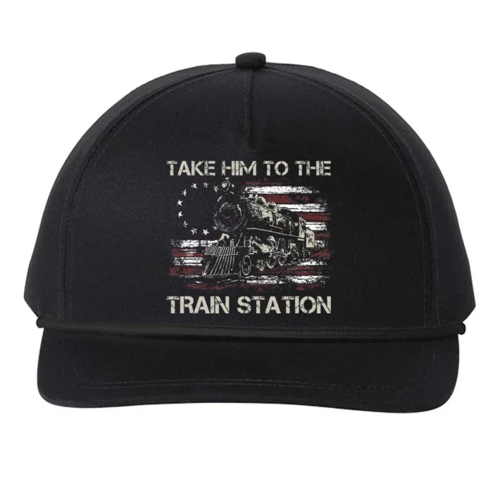 Vintage Old American Flag Take Him To The Train Station Snapback Five-Panel Rope Hat