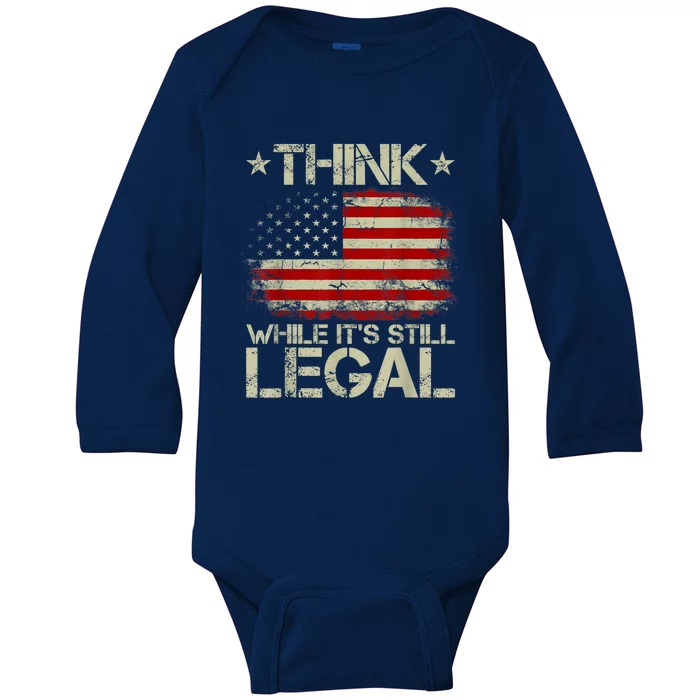 Vintage Old American Flag Think While It's Still Legal Baby Long Sleeve Bodysuit