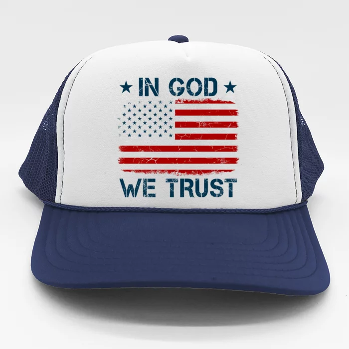 Vintage Old American Flag In God We Trust Cute Gift Christian Cool Gift Trucker Hat