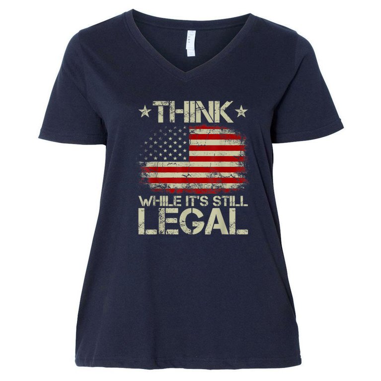 Vintage Old American Flag Think While It's Still Legal Women's V-Neck Plus Size T-Shirt