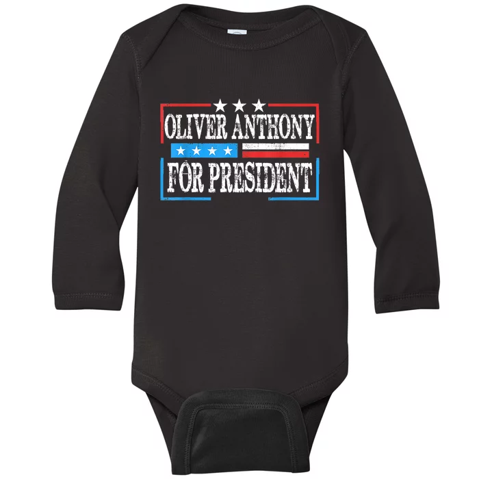 Vintage Oliver Anthony For President 2024 Baby Long Sleeve Bodysuit