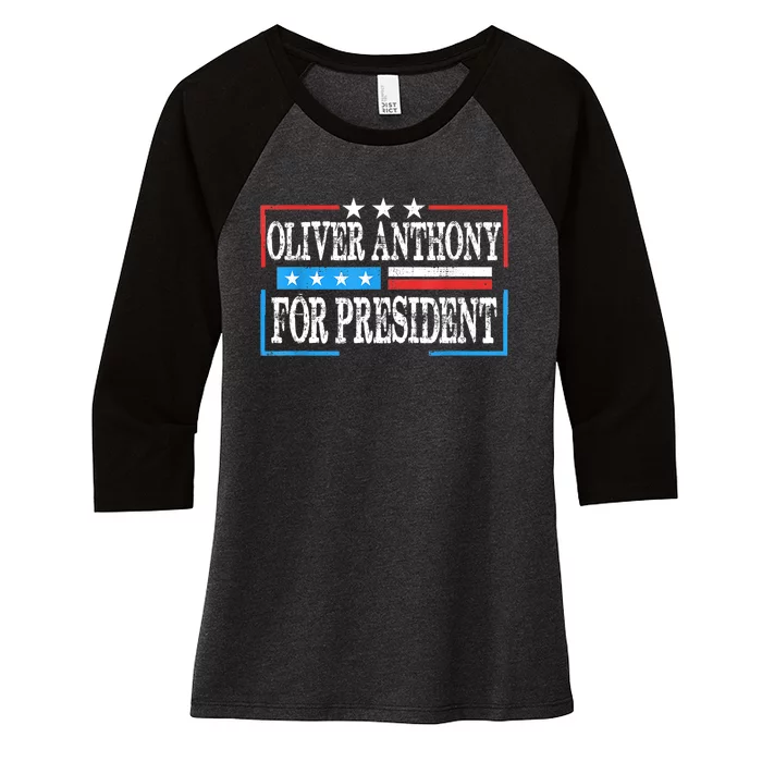 Vintage Oliver Anthony For President 2024 Women's Tri-Blend 3/4-Sleeve Raglan Shirt