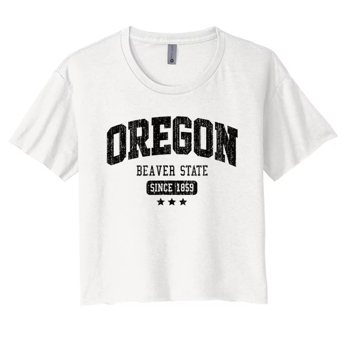 Vintage Oregon Beaver State Athletic Black Rough Women's Crop Top Tee