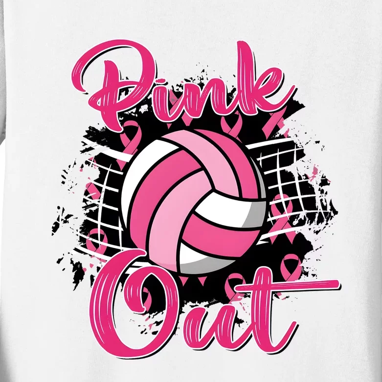 Volleyball Out Breast Cancer Awareness Kids Long Sleeve Shirt