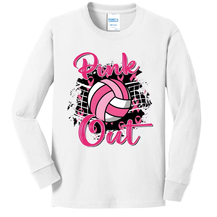 Volleyball Out Breast Cancer Awareness Kids Long Sleeve Shirt