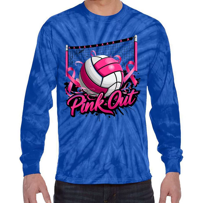 Volleyball Out Breast Cancer Awareness Ribbon Tie-Dye Long Sleeve Shirt