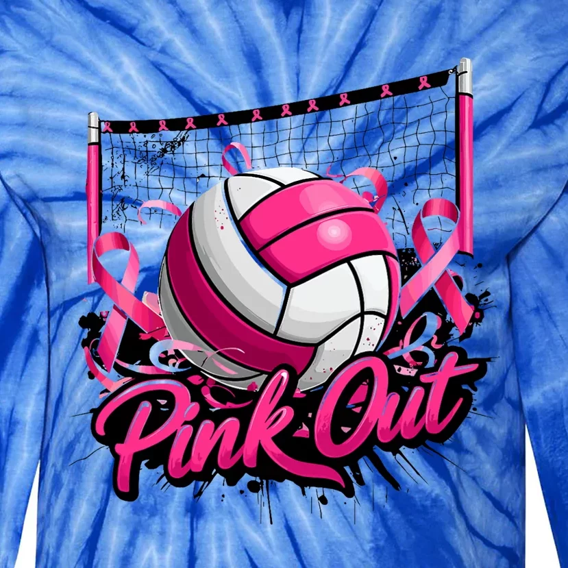 Volleyball Out Breast Cancer Awareness Ribbon Tie-Dye Long Sleeve Shirt