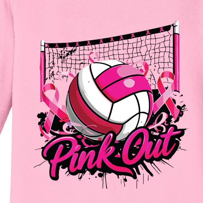 Volleyball Out Breast Cancer Awareness Ribbon Baby Long Sleeve Bodysuit