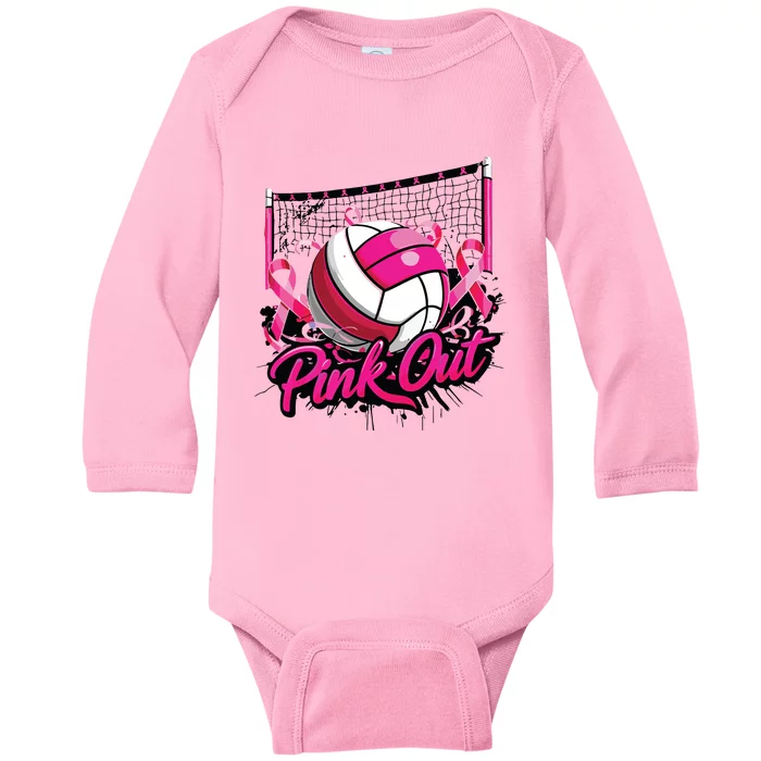 Volleyball Out Breast Cancer Awareness Ribbon Baby Long Sleeve Bodysuit