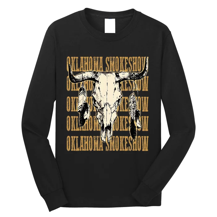 Vintage Oklahoma Bullskull Western Smokeshow With Feathers Long Sleeve Shirt