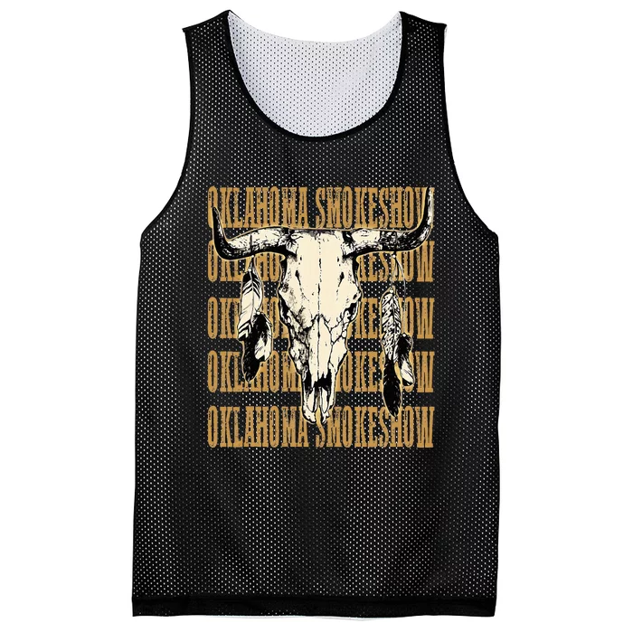 Vintage Oklahoma Bullskull Western Smokeshow With Feathers Mesh Reversible Basketball Jersey Tank