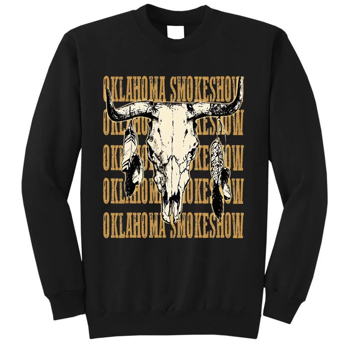 Vintage Oklahoma Bullskull Western Smokeshow With Feathers Tall Sweatshirt