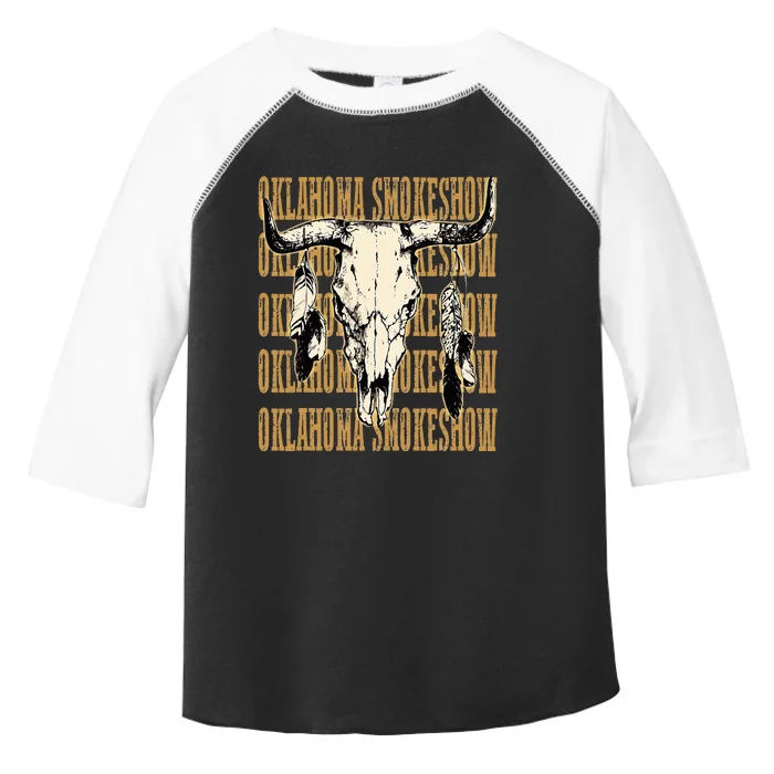 Vintage Oklahoma Bullskull Western Smokeshow With Feathers Toddler Fine Jersey T-Shirt