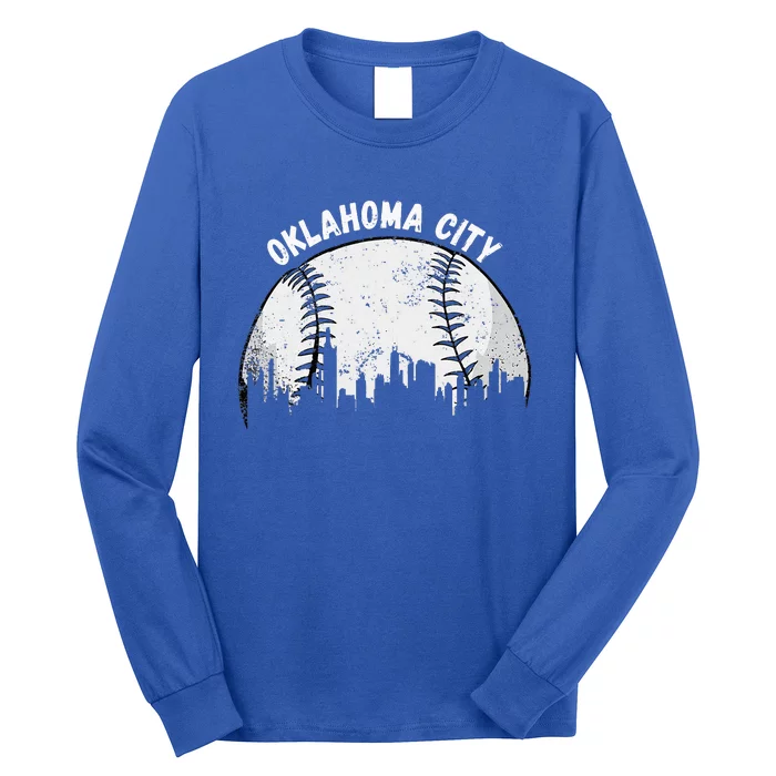 Vintage Oklahoma City Skyline Apparel Funny Baseball Long Sleeve Shirt