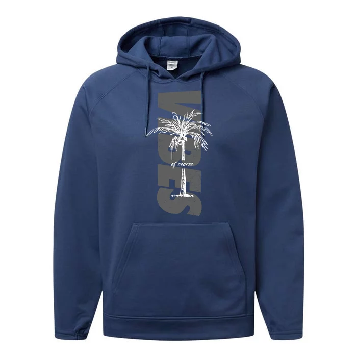 Vibes Of Course Summer Palm Tree Vintage Performance Fleece Hoodie