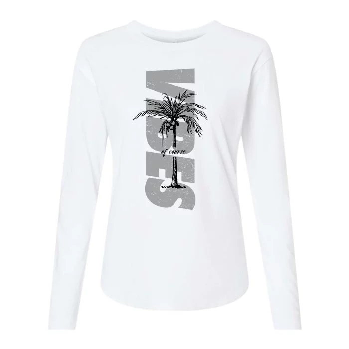 Vibes Of Course Summer Palm Tree Vintage Womens Cotton Relaxed Long Sleeve T-Shirt