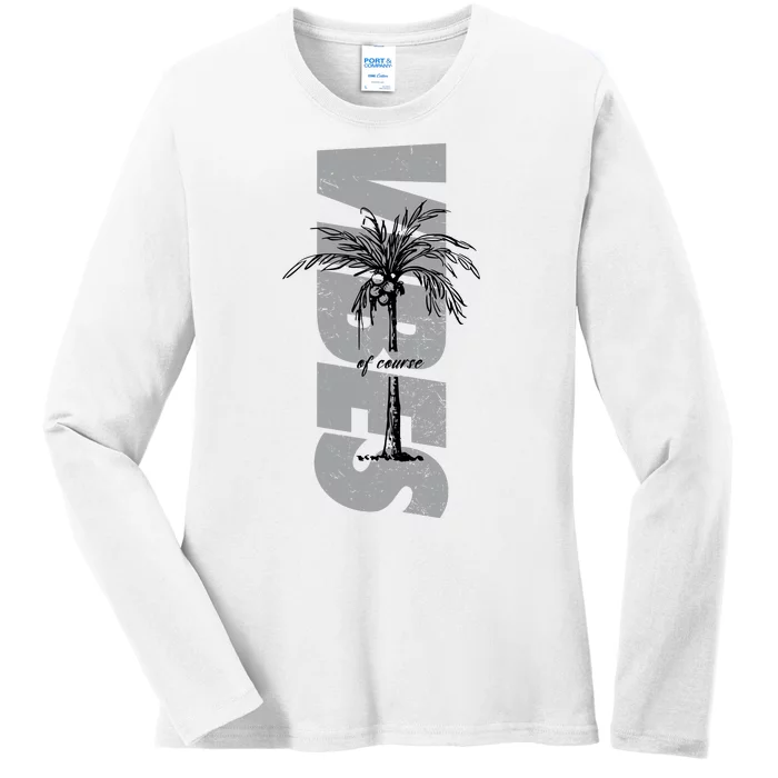 Vibes Of Course Summer Palm Tree Vintage Ladies Long Sleeve Shirt