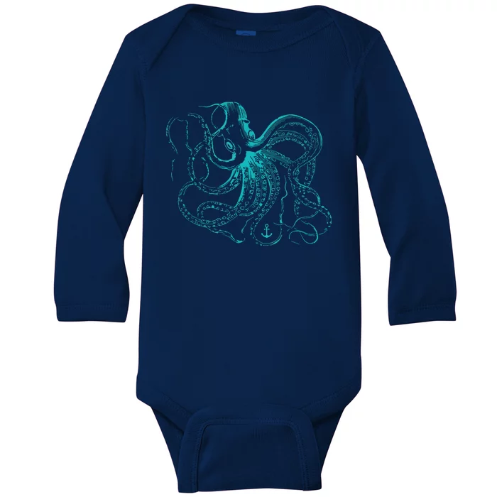 Vintage Octopus Cool Retro Marine Biologist Ocean Sea Life Tank Top Baby Long Sleeve Bodysuit