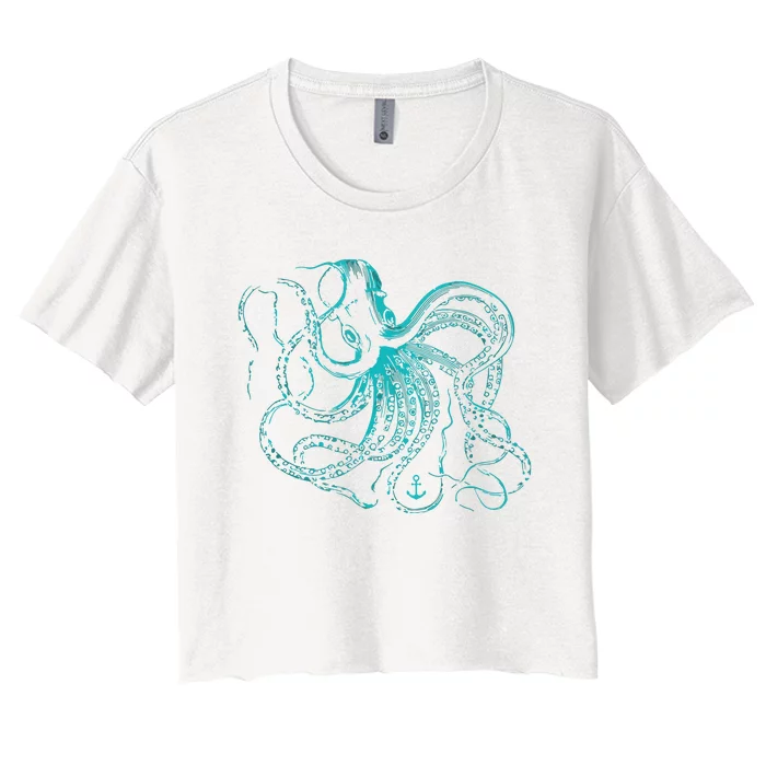 Vintage Octopus Cool Retro Marine Biologist Ocean Sea Life Tank Top Women's Crop Top Tee