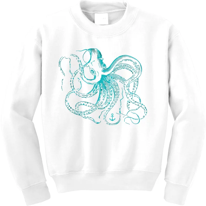 Vintage Octopus Cool Retro Marine Biologist Ocean Sea Life Tank Top Kids Sweatshirt