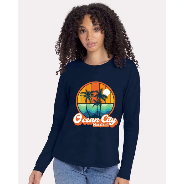 Vintage Ocean City Maryland Summer Vacation Beach Souvenirs Womens Cotton Relaxed Long Sleeve T-Shirt