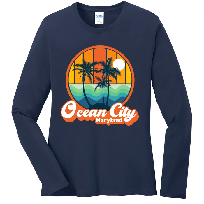 Vintage Ocean City Maryland Summer Vacation Beach Souvenirs Ladies Long Sleeve Shirt