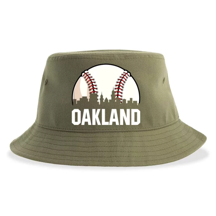 Vintage Oakland Cityscape Retro Dad Baseball Lover Gift Sustainable Bucket Hat