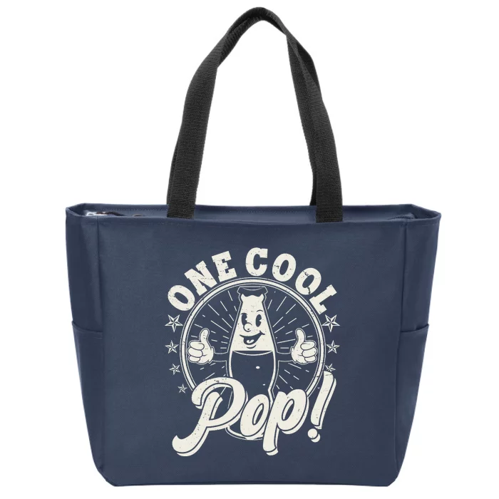 Vintage One Cool Pop Dad Grandpa Retro Cartoon Soda Pop Zip Tote Bag