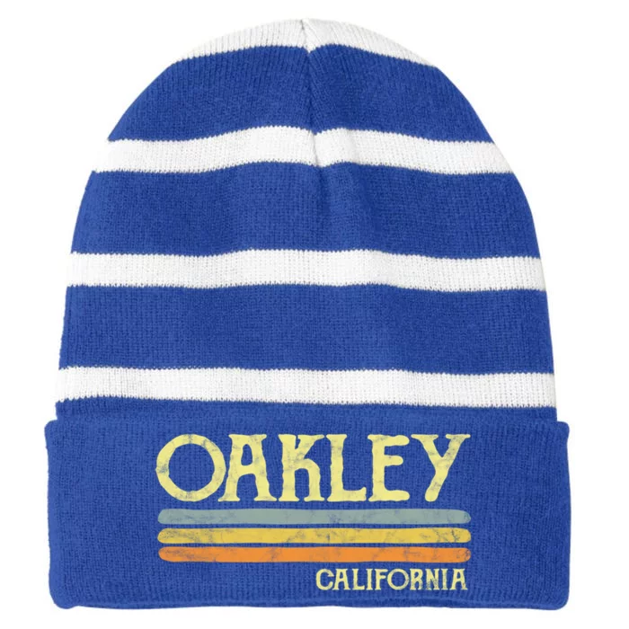 Vintage Oakley California Ca Gift Souvenir Striped Beanie with Solid Band