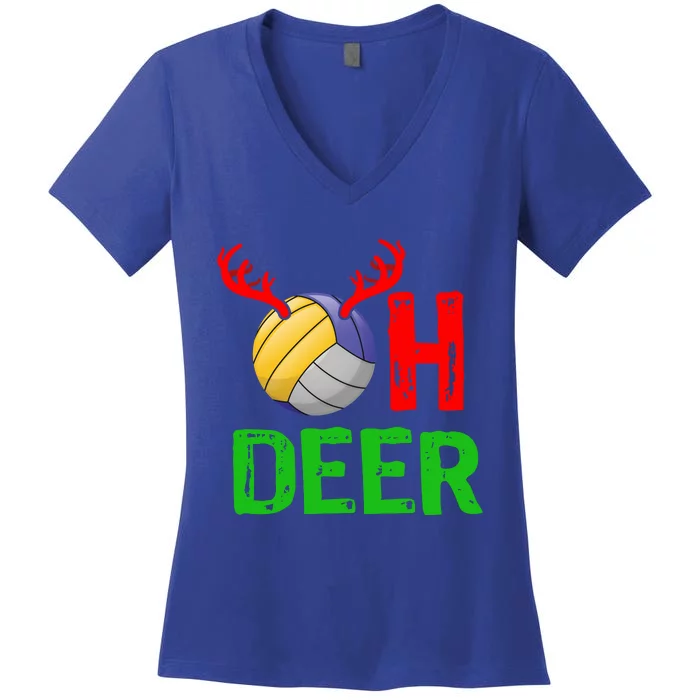 Volleyball Oh Deer Gift Funny Christmas Reindeer Top Women's V-Neck T-Shirt