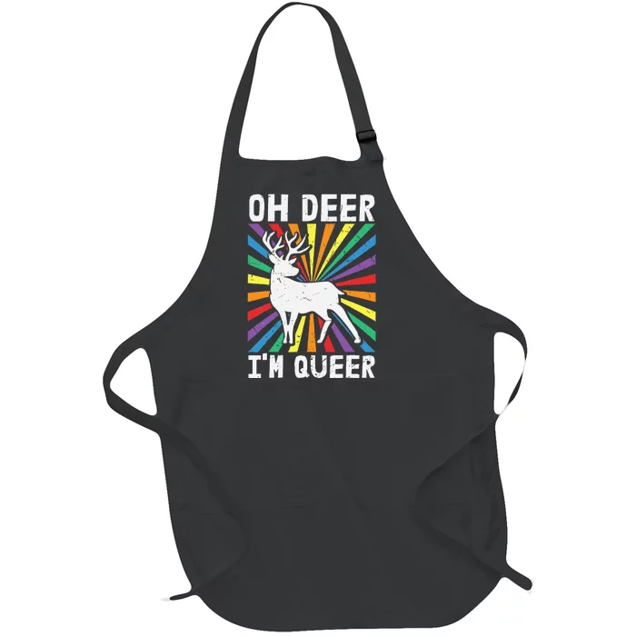 Vintage Oh Deer Im Queer Rainbow LGBT Pride Gay Lesbian Full-Length Apron With Pocket