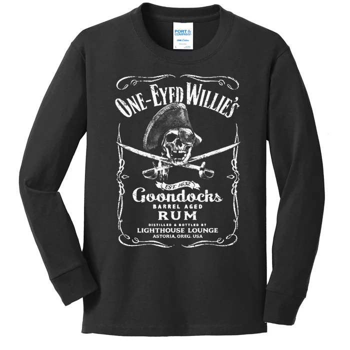 Vintage One Eyed WillyS Pirate Rum With Back Print Kids Long Sleeve Shirt