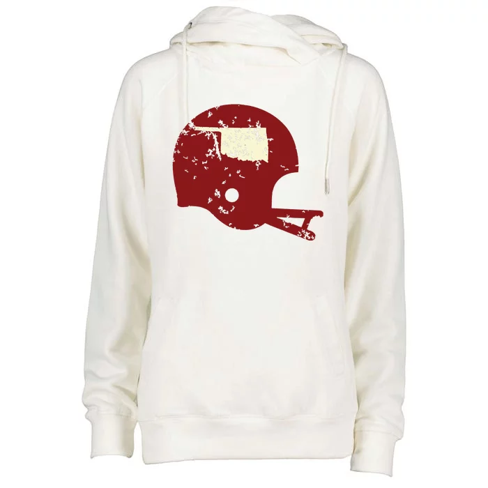 Vintage Oklahoma Football Helmet State Outline Womens Funnel Neck Pullover Hood