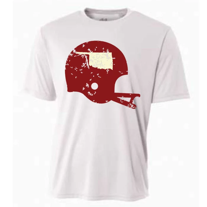 Vintage Oklahoma Football Helmet State Outline Cooling Performance Crew T-Shirt