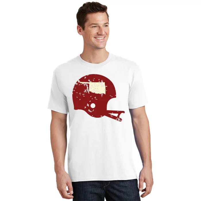 Vintage Oklahoma Football Helmet State Outline T-Shirt