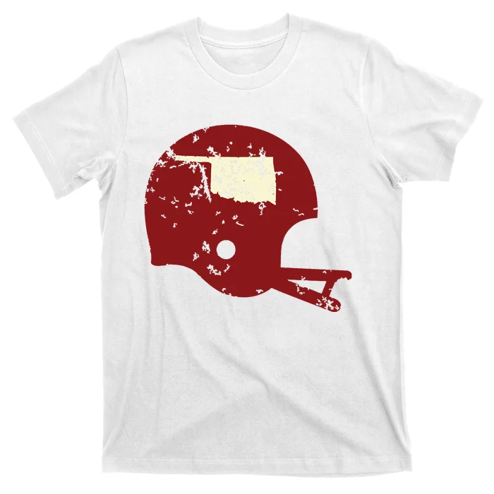 Vintage Oklahoma Football Helmet State Outline T-Shirt