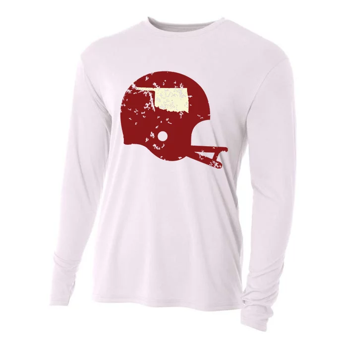 Vintage Oklahoma Football Helmet State Outline Cooling Performance Long Sleeve Crew