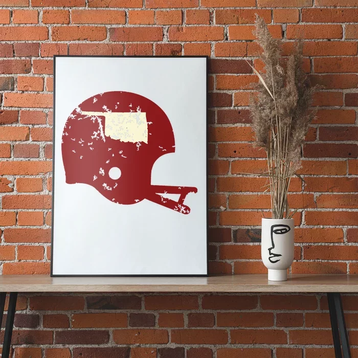 Vintage Oklahoma Football Helmet State Outline Poster