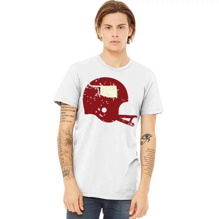 Vintage Oklahoma Football Helmet State Outline Premium T-Shirt